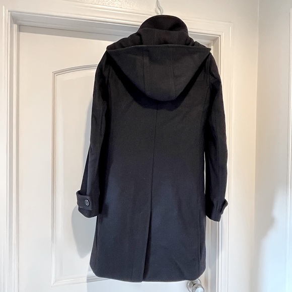 Italian-Made Knee-length Merino Wool Toggle Closure Pea Coat Detachable Hood - Picture 4 of 4